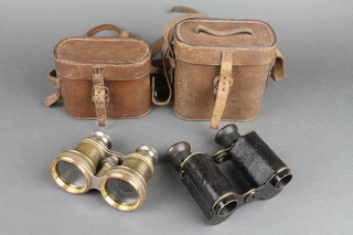 Ross of London, a pair of prism binoculars no.17018 and a pair of opera glasses by Pallant of 51 The Strand London, with leather case 