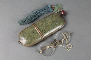 A 19th Century Japanese shagreen and gilt mounted inro spectacle case containing a pair of spectacles 7" 