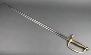 A sword with 28" blade, brass grip and knuckle guard 