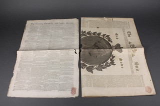 An edition of the Morning Chronicle and London Advertiser Sunday January 3rd 1879 and 1 edition of The Sun June 28th 1837 (Victoria's Coronation) ditto The Globe 