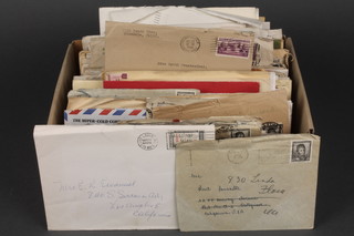 A collection of various, mainly American, franked and stamped envelopes, including envelopes to Jane Russell and Burt Lancaster
 