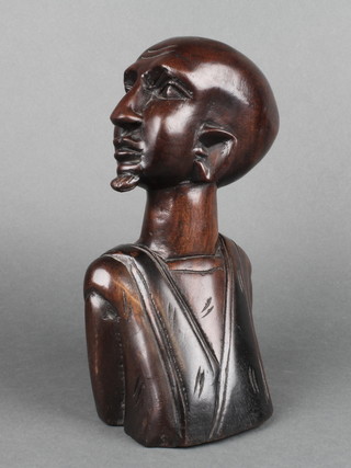 A carved African hardwood portrait bust of a gentleman 10" 