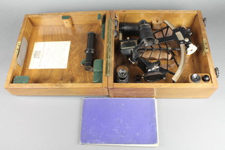 H Hughes & Sons, a sextant class A no. 50742, cased and with certificate dated 1946 together with a minocular, together with Oswald M Watts 1 volume "The Sextant Simplified" 