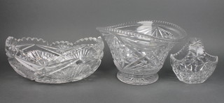A cut glass basket 6" and a ditto splayed lipped vase 