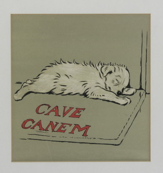An Edwardian print, an amusing study of a sleeping dog, unsigned 8" x 8" 