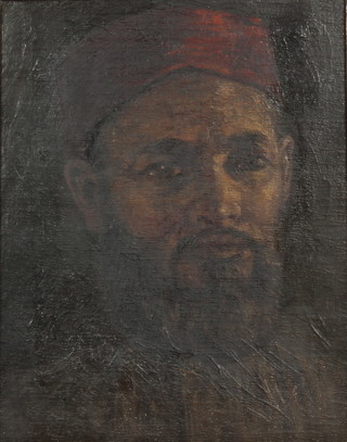 19th Century oil painting on canvas, study of a middle eastern gentleman, unsigned, 9" x 7"  
