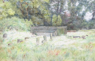 H J Bateman, watercolour drawing, study of the grave of Samuel Howes Thomas 12" x 18" 