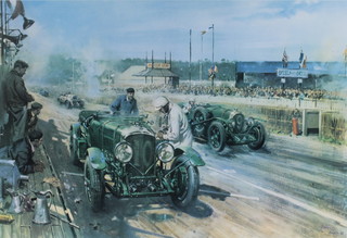 A Terence Cuneo print, "Bentleys at Le Mans 1929", unsigned 21" x 31" 