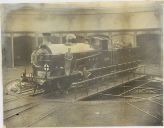 19th Century photograph, railway study, turntable at Horsham Station, unframed 15" x 20 1/4"  