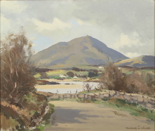 Maurice Canning Wilks, (1910-1984), oil on canvas, landscape study "Muckish Mountain Nr Creeslough, County Donegal" signed, the reverse with John Magee gallery label, 4 Donegal Square, Belfast, 12" x 13 3/4" 