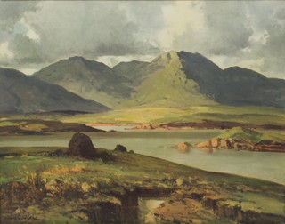 Maurice C Wilks, a coloured print, "Break in the Clouds", an Irish landscape 18" x 23" 