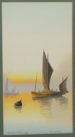 J Morris Hosking, watercolours, maritime studies, early morning mist, evening mist and eventide, signed and inscribed 10" x 18" 