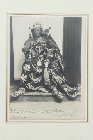 Photograph, a study of the King of the Gold Coast, inscribed and dated 1934, unframed 13" x 9 1/2" 