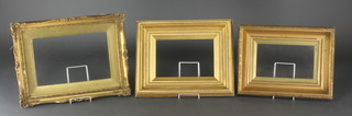 3 Edwardian gilt picture frames, the openings 6 1/2" x 11", 7 1/2" x 12" and 9 1/2" x 14" 