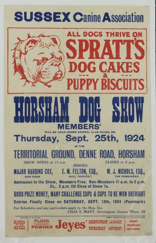 Early 20th Century posters, Japanese tea garden at Horsham park 1922 and Horsham Dog Show 1924, both unframed