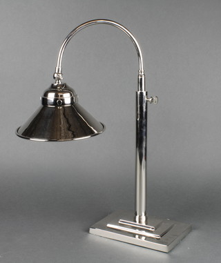 A nickel plated Art Deco style students lamp on a stepped base 