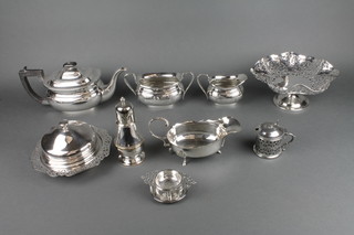 A silver plated 3 piece tea set and minor plated items
