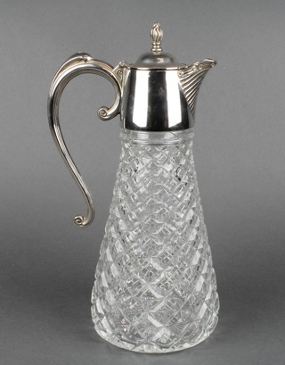 A silver plated mounted tapered glass ewer