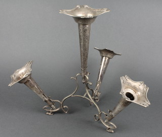 An Edwardian silver plated 4 section epergne with tapered fluted sconces