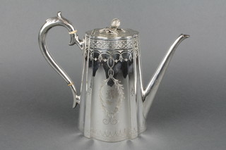 An Edwardian silver plated chased coffee pot 