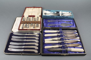 A cased set of 6  silver handled pistol butter knives, 2 other cased sets and minor items