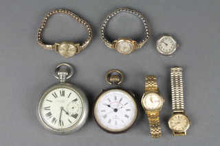 An Army issue chrome cased pocket watch with seconds at 3 o'clock, minor watches