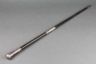 An Edwardian silver plated mounted ebonised baton
