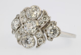 An 18ct white gold Art Deco style diamond ring, approx. 1.2ct, size M 