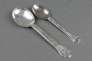 2 18th Century Dutch spoons with engraved stems and bowls