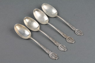 4 Edwardian silver presentation shooting spoons, Birmingham 1906/1908