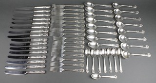 A canteen of silver Kings Pattern cutlery for 8, comprising teaspoons, dessert spoons, soup spoons, dinner forks, side forks, dinner knives and side knives, 80 ozs