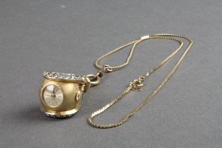 A 1950's Bucherer gilt paste set pendant watch and chain 