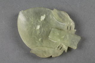A carved jadeite leaf shaped dish 3" 