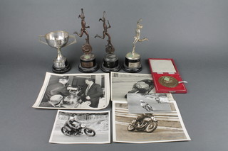 TT Racing, a boxed medallion 1978, 4 trophies and related photographs