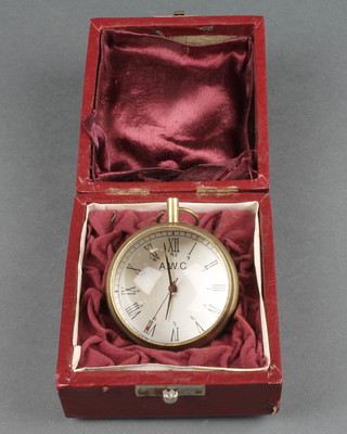 An A.WC paperweight desk timepiece, the paper dial with Roman numerals contained in a globular gilt metal case 2"