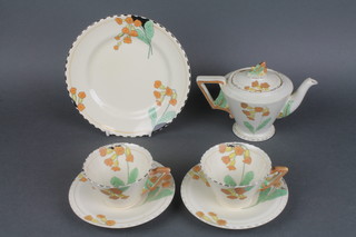 An Art Deco Burleigh Ware tea set comprising a breakfast teapot, 2 tea cups, 2 saucers and a sandwich plate 