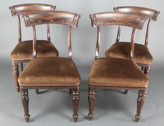 a set of 4 William IV mahogany bar back dining chairs, raised on turned and fluted supports 