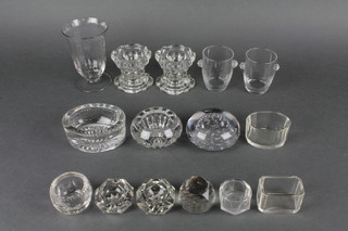 A collection of Victorian moulded table salts and minor glassware