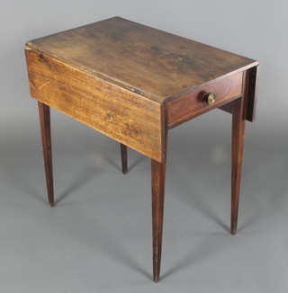 A Georgian mahogany Pembroke table fitted a drawer and raised on square tapered supports 27"h x 26"w x 16" when closed x 32" when open 