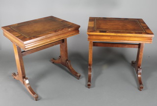 A pair of Victorian style rectangular mahogany pier tables with inset brown leather writing surfaces, raised on standard end supports 27"h x 26"w x 22"