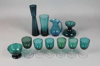 6 Victorian green glass wines and 5 other items