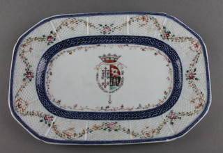 An 18th Century Chinese export octagonal meat plate with armorial decoration 10" 