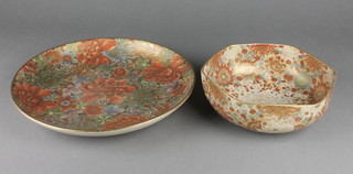 An early 20th Century Satsuma hexagonal bowl decorated with peony 7", a ditto shallow bowl 11" 