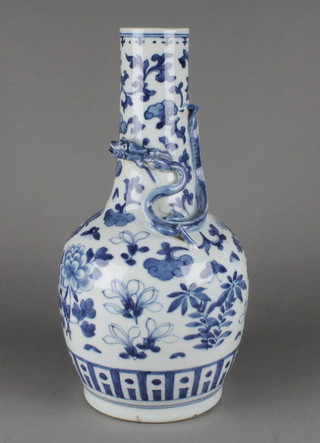 A late 19th Century Chinese oviform vase decorated with insects amongst flowers with scrolling dragon 14 1/2"