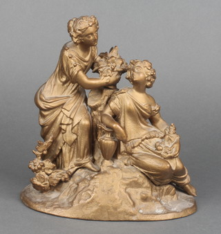 A 19th Century gilt spelter figure of 2 seated classical ladies 9" 
