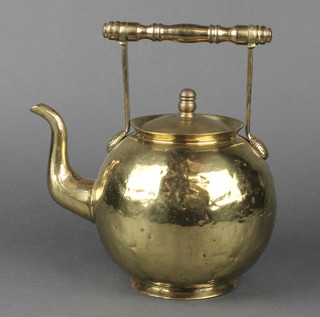 A Dresser style circular brass kettle with associated lid 