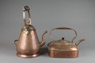 A rectangular copper kettle marked Special kettle for use with Belling electric cooker together with a waisted copper kettle