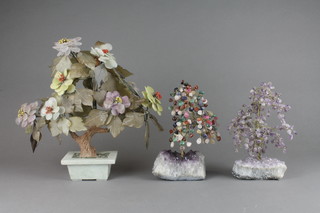A Chinese green hardstone tree and 2 others 9" 