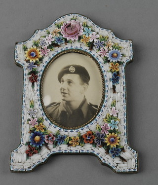 A micro mosaic arch shaped photograph frame with floral decoration 4" x 3" 