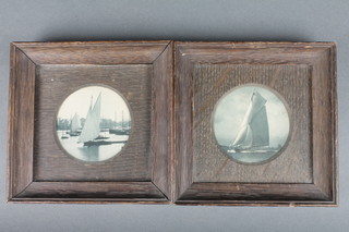 The London Stereoscopic Company, 2 prints of a J Class yacht? 3" contained in oak frames 
